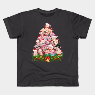Pig Merry Christmas Tree. Kids T-Shirt